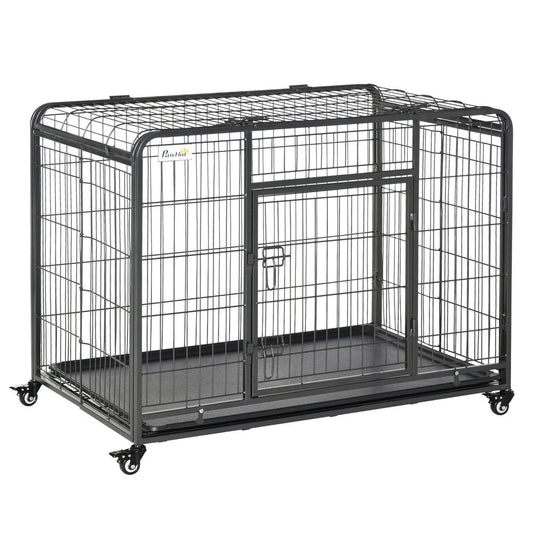 PawHut Metal Dog Cage Kennel Locking Door & Wheels Removable Tray Openable Top For Large Pets 109.5 x 71 x 78 cm | Luxury Home Accessories | Heulog Glow