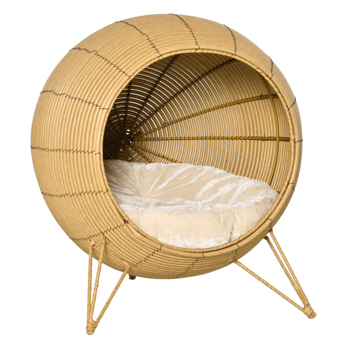 PawHut Wicker Cat Bed Elevated Rattan Kitten Basket Cozy Cave w/ Soft Cushion | Luxury Home Accessories | Heulog Glow