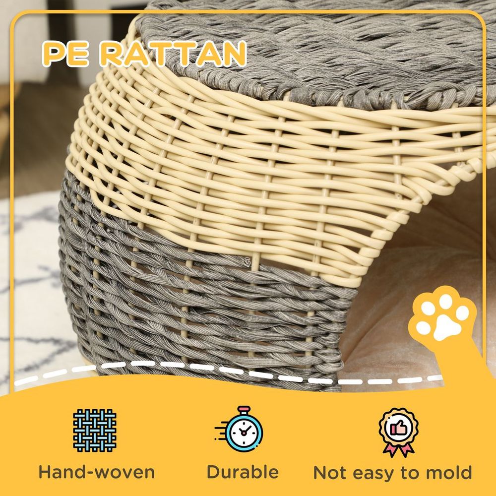 PawHut Wicker Cat House, Rattan Raised Cat Bed - Best Quality, Comfy Cushion - 40x30cm | Luxury Home Accessories | Heulog Glow