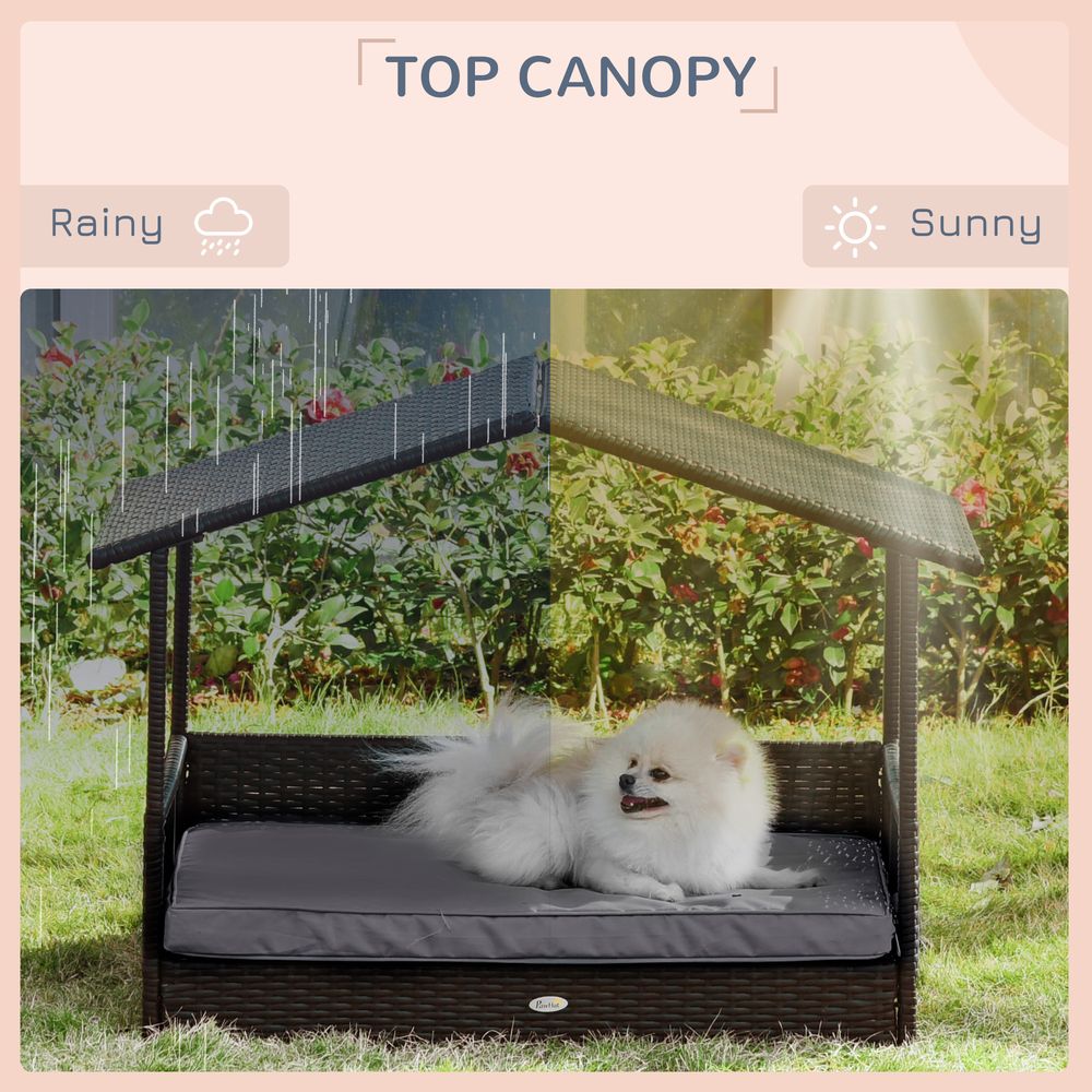 PawHut Wicker Dog House - Grey, with Soft Cushion, Outdoor Pet Bed | Luxury Home Accessories | Heulog Glow
