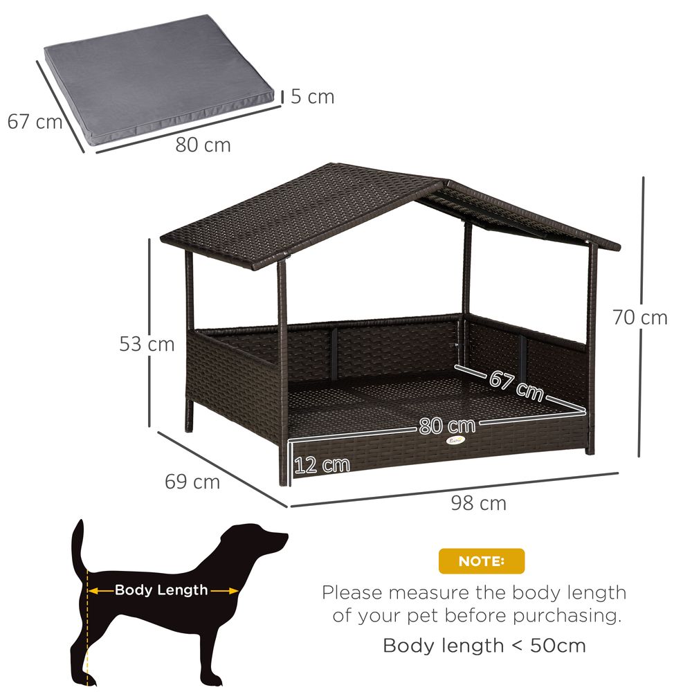 PawHut Wicker Dog House - Grey, with Soft Cushion, Outdoor Pet Bed | Luxury Home Accessories | Heulog Glow