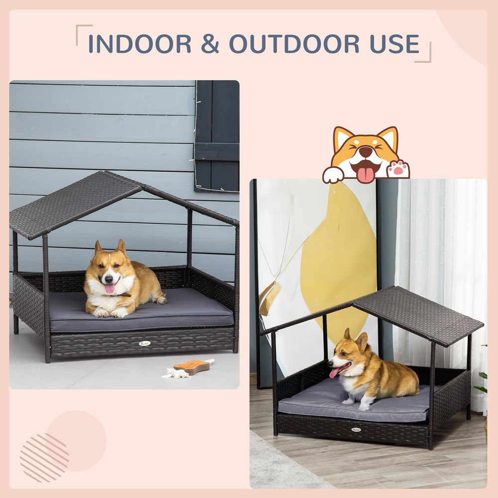PawHut Wicker Dog House - Grey, with Soft Cushion, Outdoor Pet Bed | Luxury Home Accessories | Heulog Glow