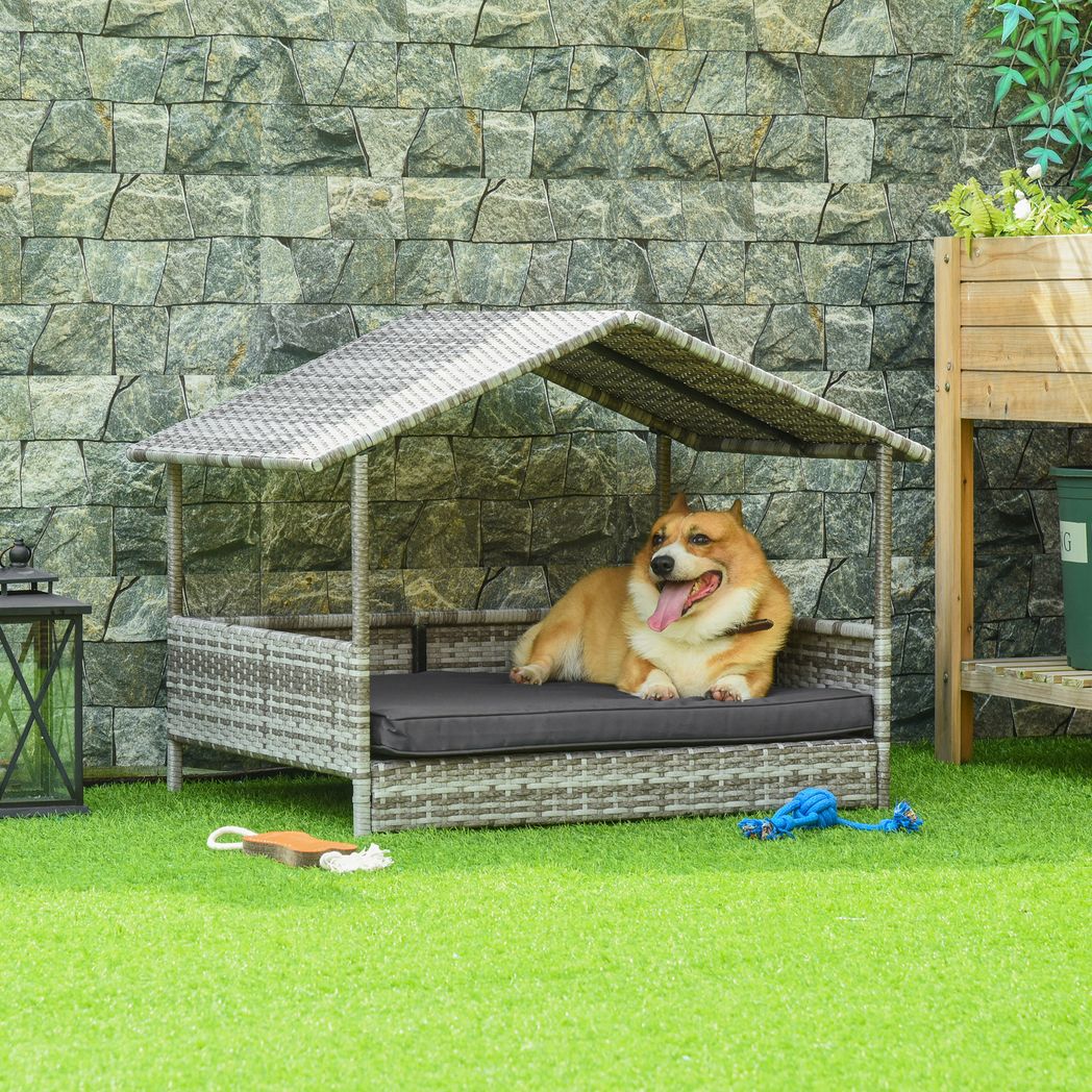 PawHut Wicker Dog House, Rattan Pet Bed with Soft Cushion | Luxury Home Accessories | Heulog Glow
