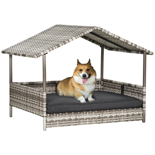 PawHut Wicker Dog House, Rattan Pet Bed with Soft Cushion | Luxury Home Accessories | Heulog Glow
