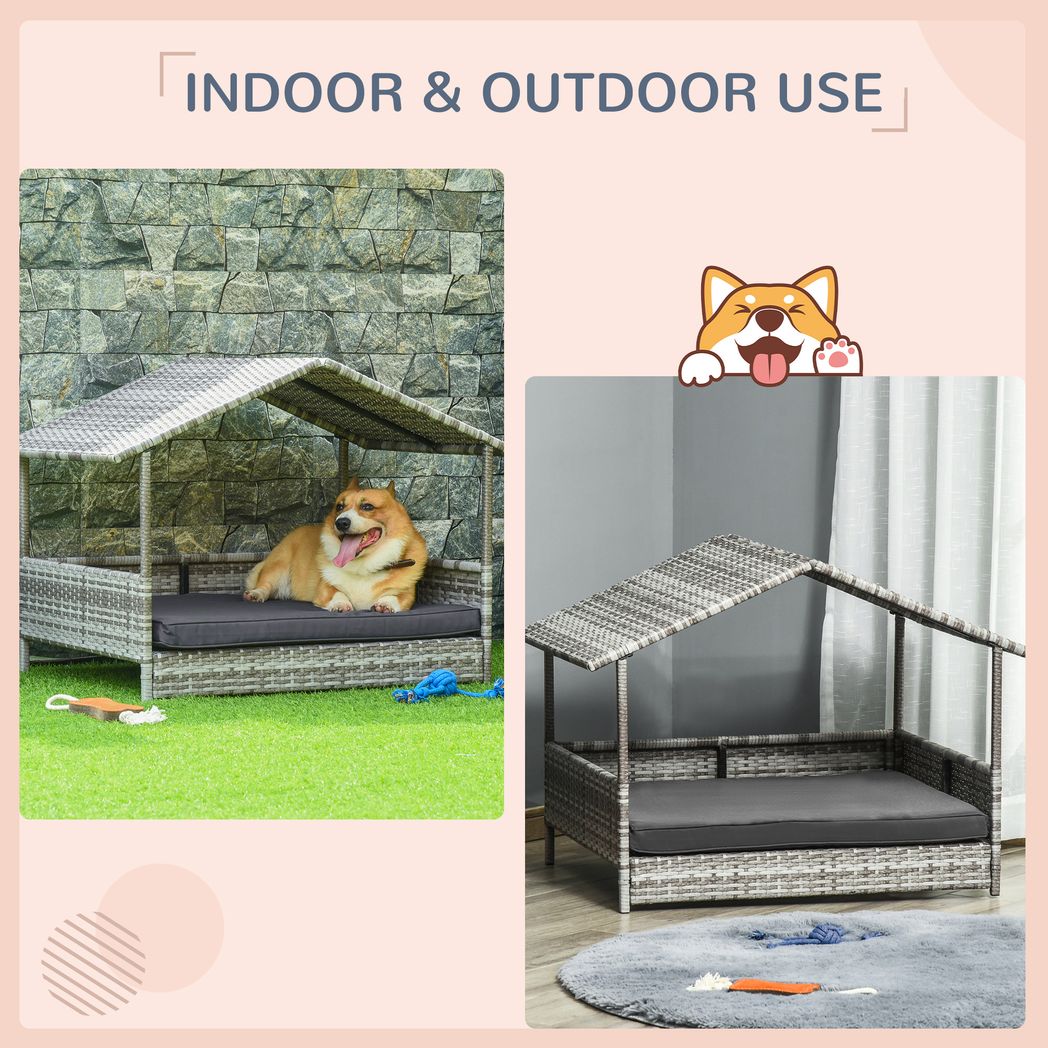 PawHut Wicker Dog House, Rattan Pet Bed with Soft Cushion | Luxury Home Accessories | Heulog Glow