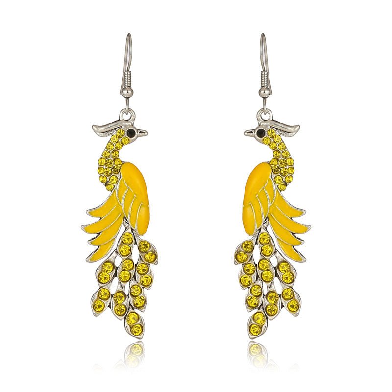 Peacock Boho Drop Earrings | Alloy Bird Ethnic Style Jewellery | Luxury Home Accessories | Heulog Glow