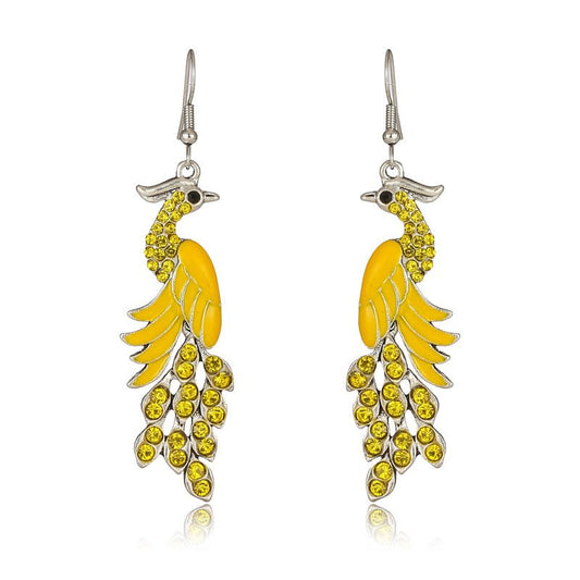 Peacock Boho Drop Earrings | Alloy Bird Ethnic Style Jewellery | Luxury Home Accessories | Heulog Glow