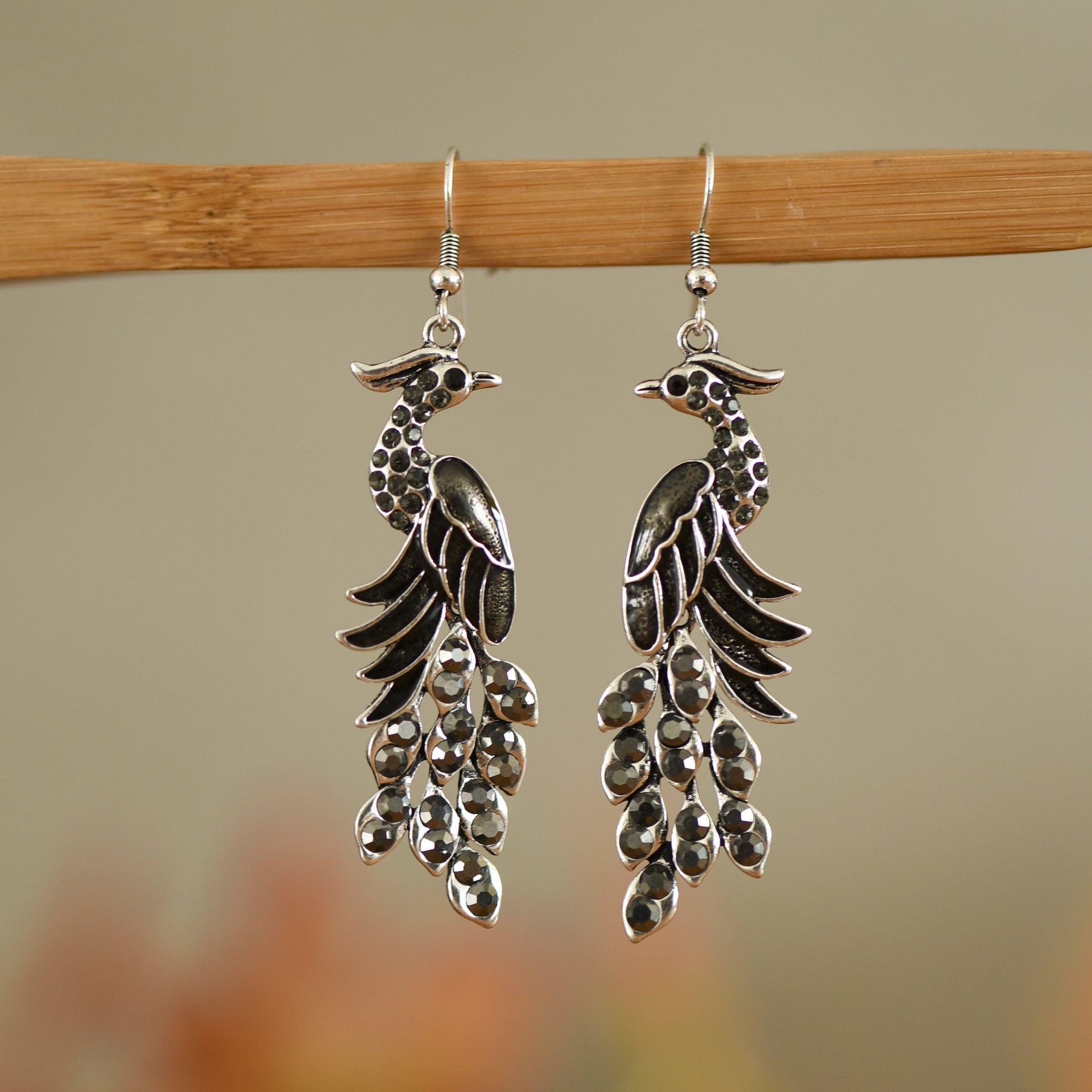 Peacock Boho Drop Earrings | Alloy Bird Ethnic Style Jewellery | Luxury Home Accessories | Heulog Glow