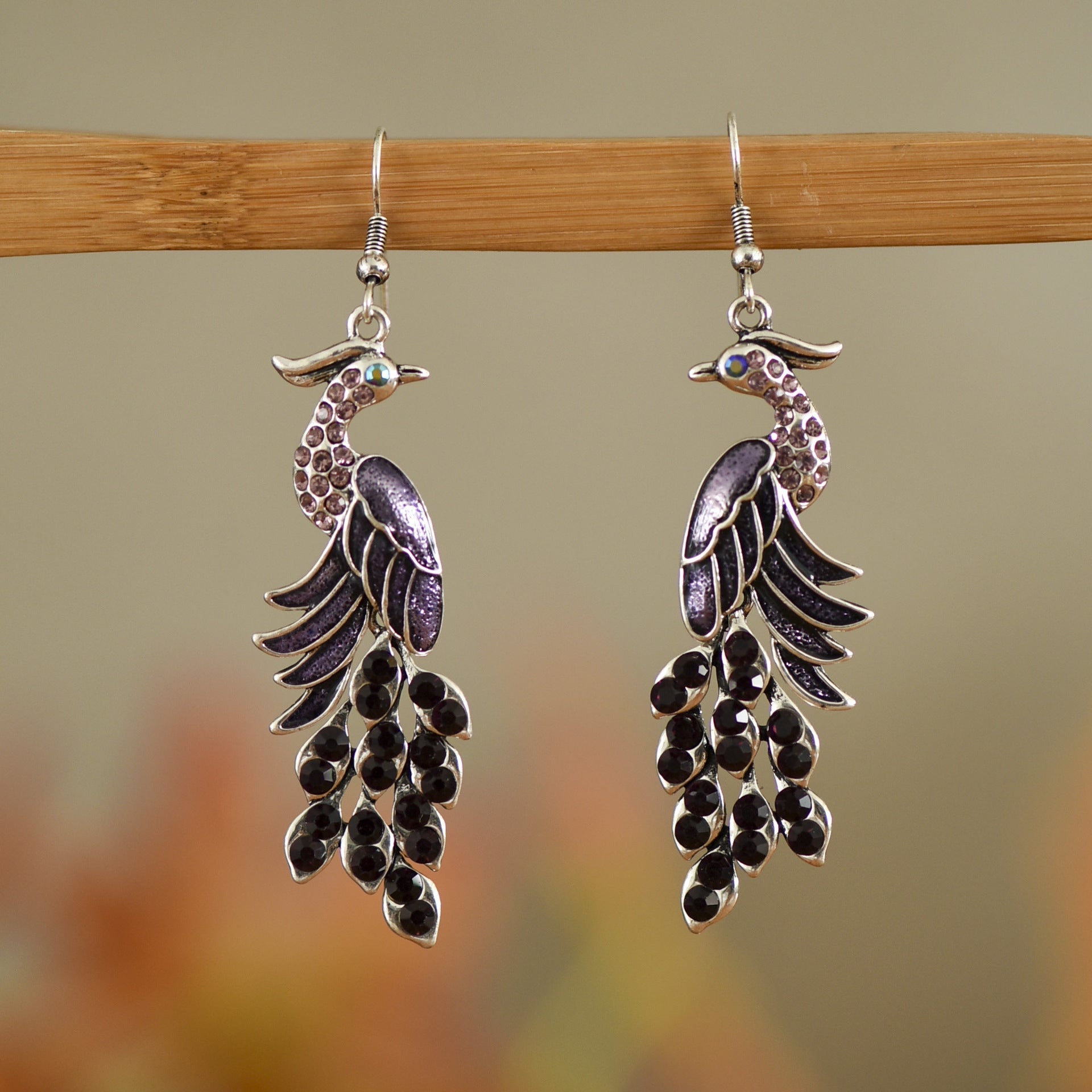 Peacock Boho Drop Earrings | Alloy Bird Ethnic Style Jewellery | Luxury Home Accessories | Heulog Glow