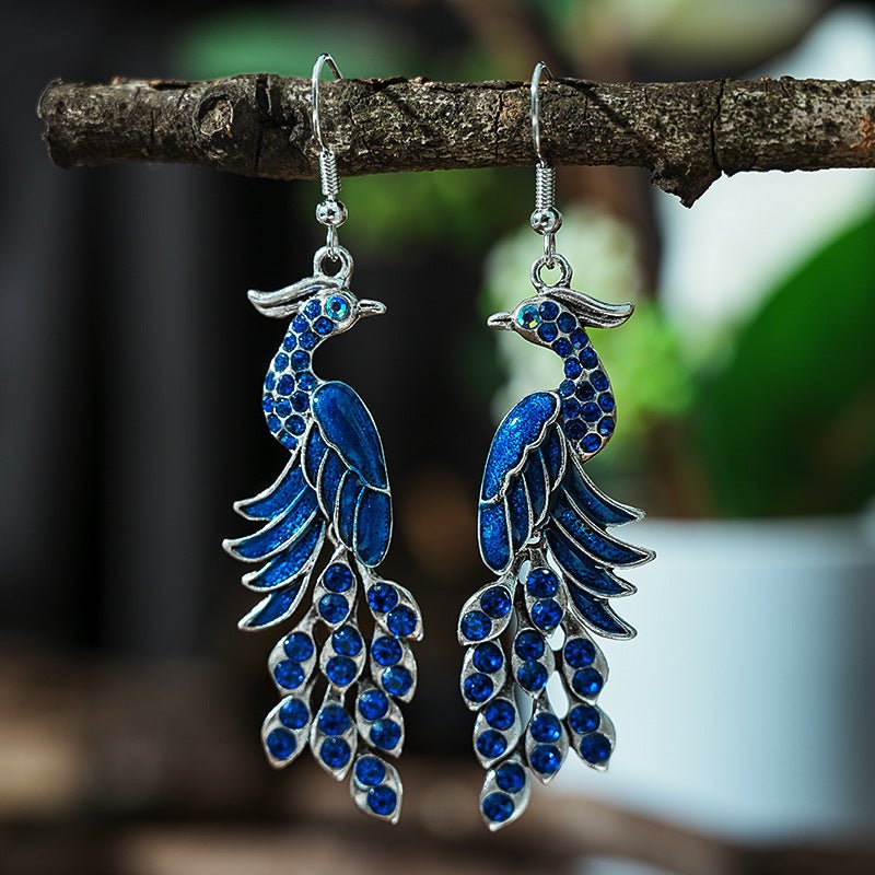 Peacock Boho Drop Earrings | Alloy Bird Ethnic Style Jewellery | Luxury Home Accessories | Heulog Glow