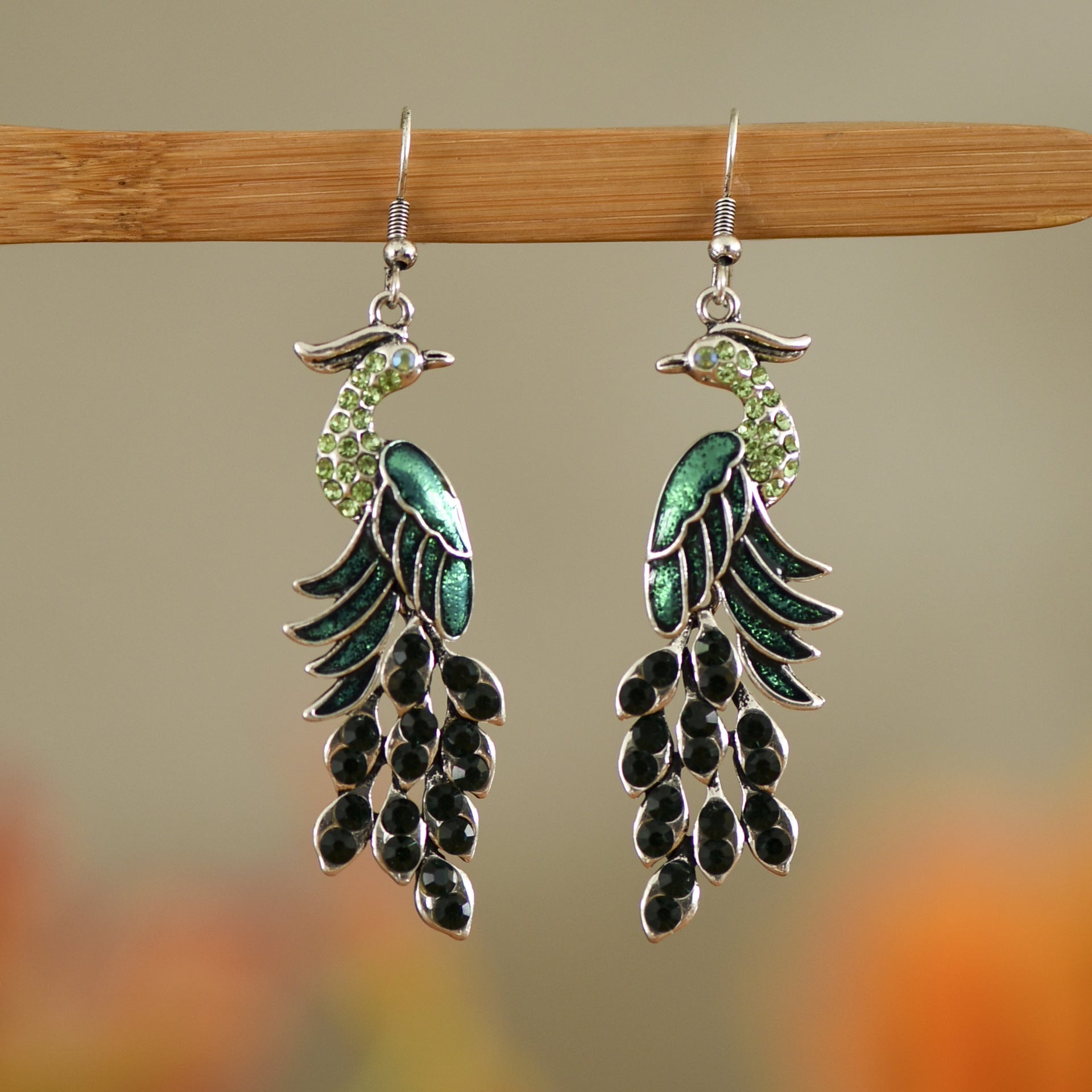 Peacock Boho Drop Earrings | Alloy Bird Ethnic Style Jewellery | Luxury Home Accessories | Heulog Glow