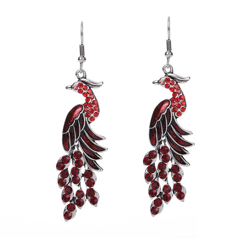 Peacock Boho Drop Earrings | Alloy Bird Ethnic Style Jewellery | Luxury Home Accessories | Heulog Glow