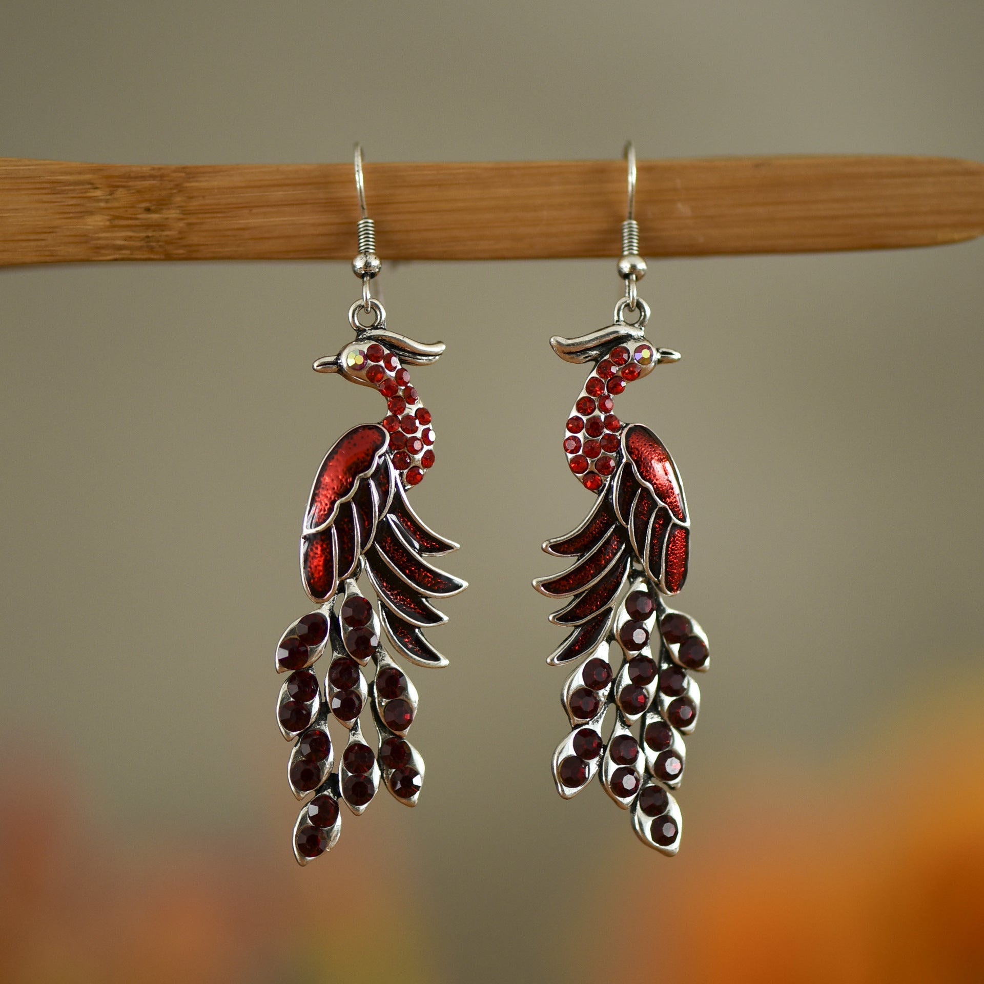 Peacock Boho Drop Earrings | Alloy Bird Ethnic Style Jewellery | Luxury Home Accessories | Heulog Glow