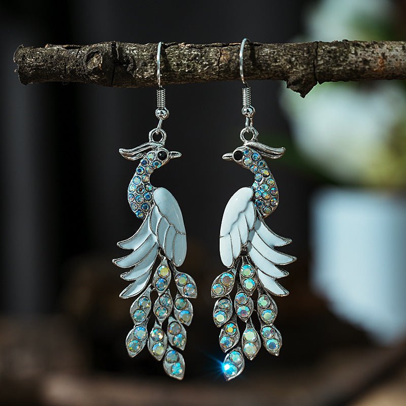 Peacock Boho Drop Earrings | Alloy Bird Ethnic Style Jewellery | Luxury Home Accessories | Heulog Glow