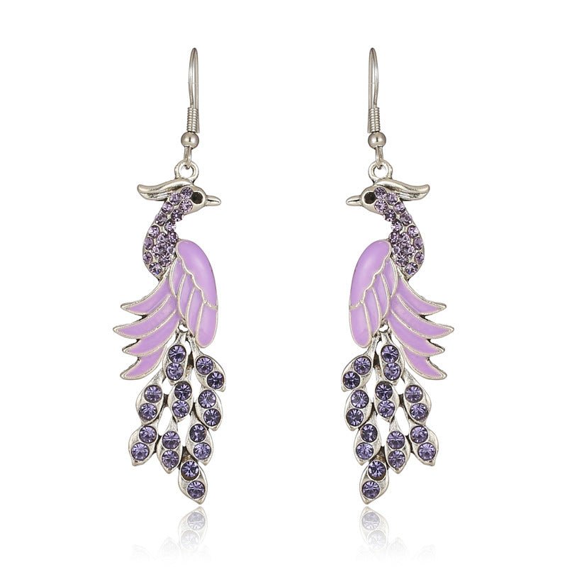 Peacock Boho Drop Earrings | Alloy Bird Ethnic Style Jewellery | Luxury Home Accessories | Heulog Glow