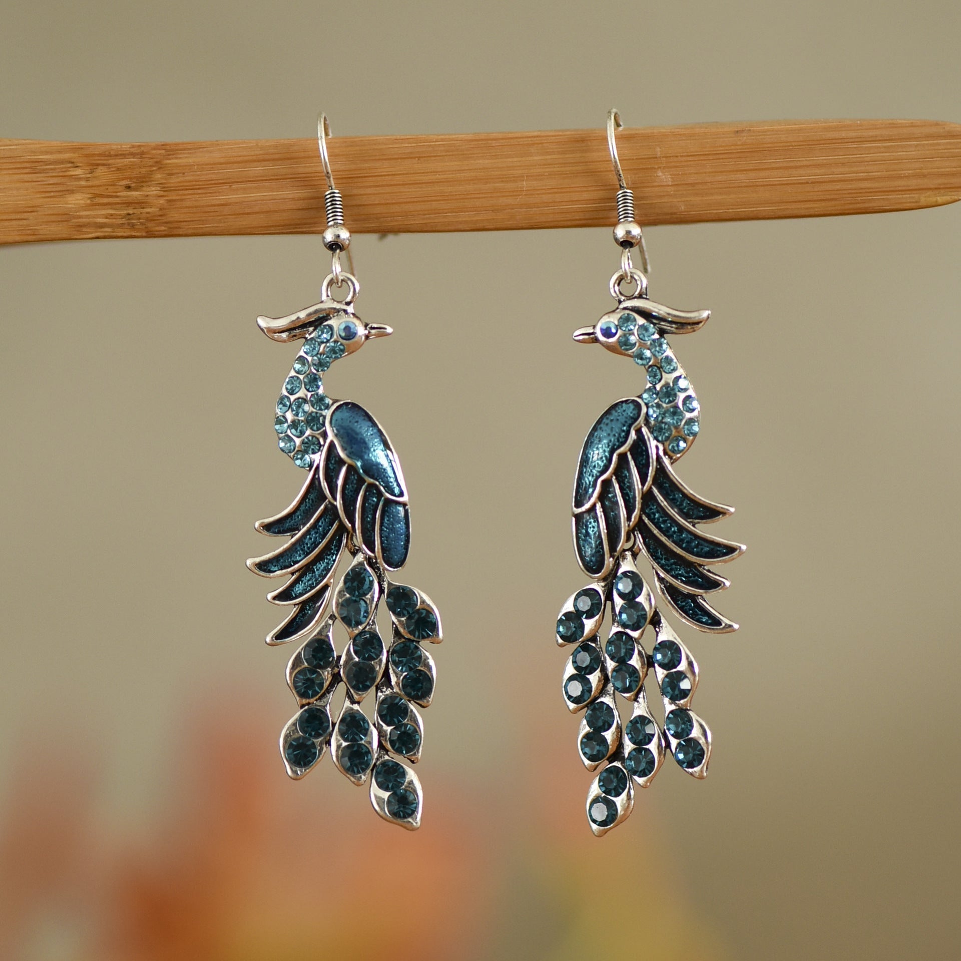 Peacock Boho Drop Earrings | Alloy Bird Ethnic Style Jewellery | Luxury Home Accessories | Heulog Glow