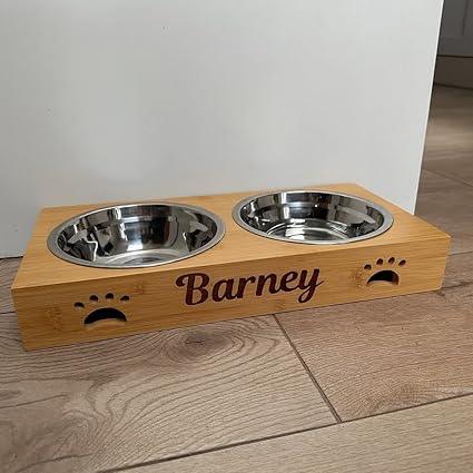 Personalised Dog Bowls - Large Engraved Feeding Station - Bamboo Double Stainless Steel | Luxury Home Accessories | Heulog Glow