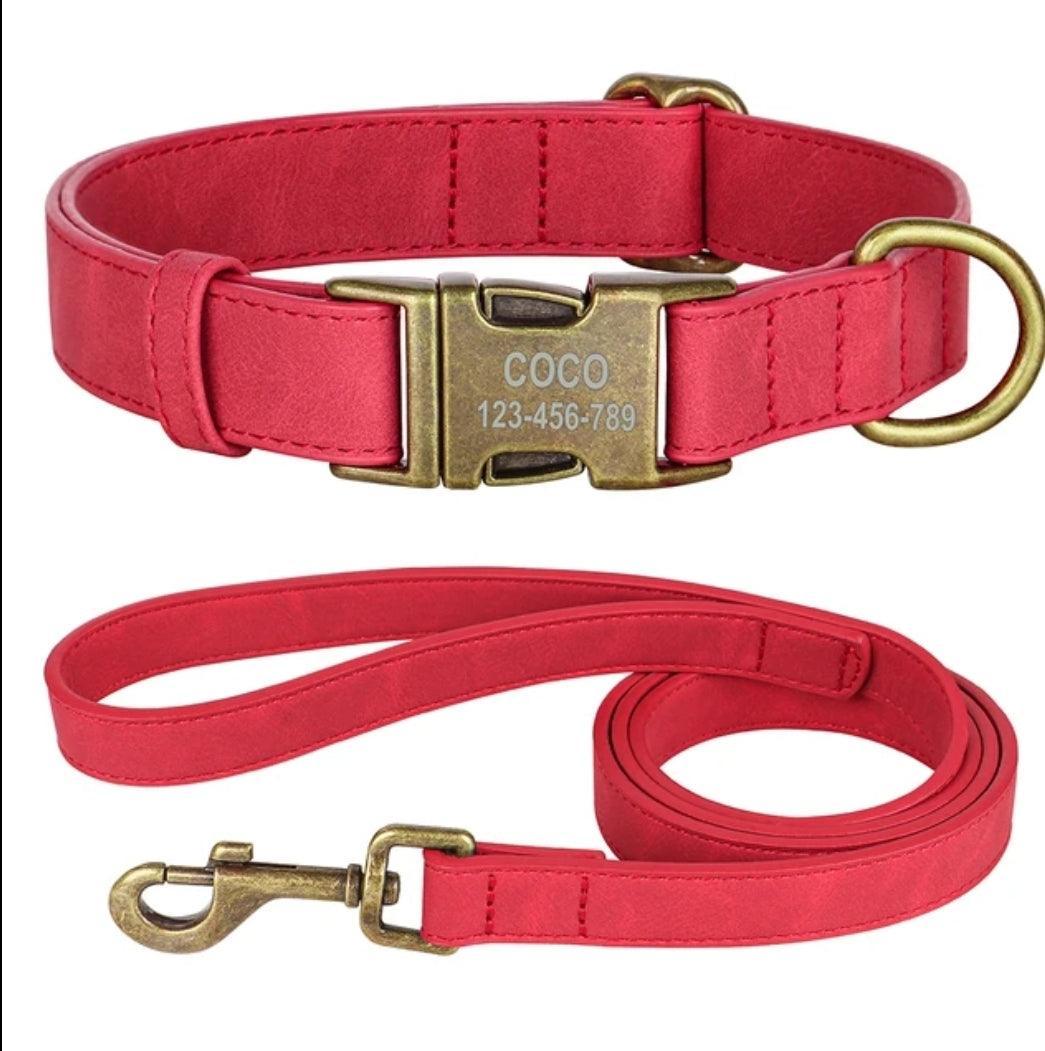 Personalised Dog Collar and Leash Set - Leather | Luxury Home Accessories | Heulog Glow