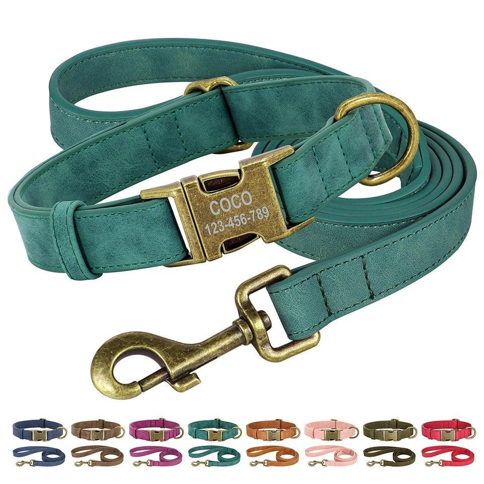 Personalised Dog Collar and Leash Set - Leather | Luxury Home Accessories | Heulog Glow
