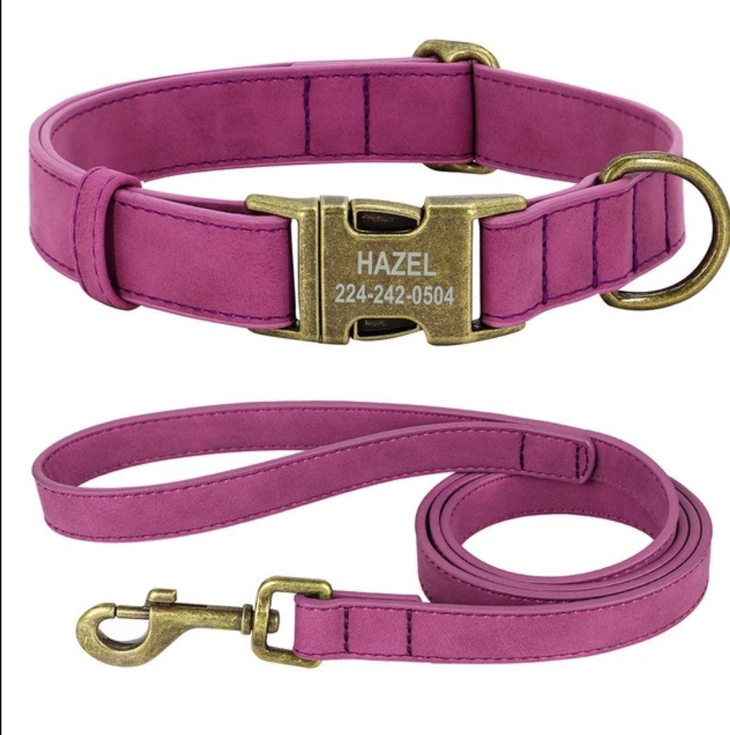 Personalised Dog Collar and Leash Set - Leather | Luxury Home Accessories | Heulog Glow
