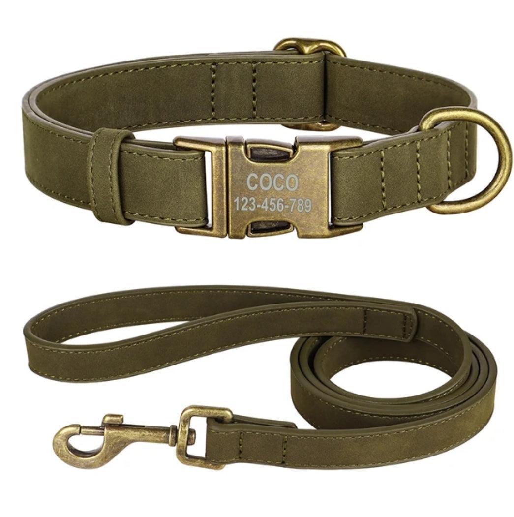 Personalised Dog Collar and Leash Set - Leather | Luxury Home Accessories | Heulog Glow