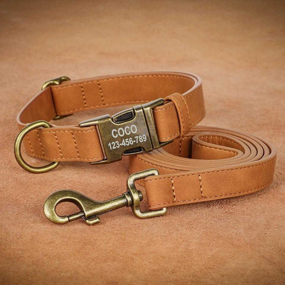 Personalised Dog Collar and Leash Set - Leather | Luxury Home Accessories | Heulog Glow