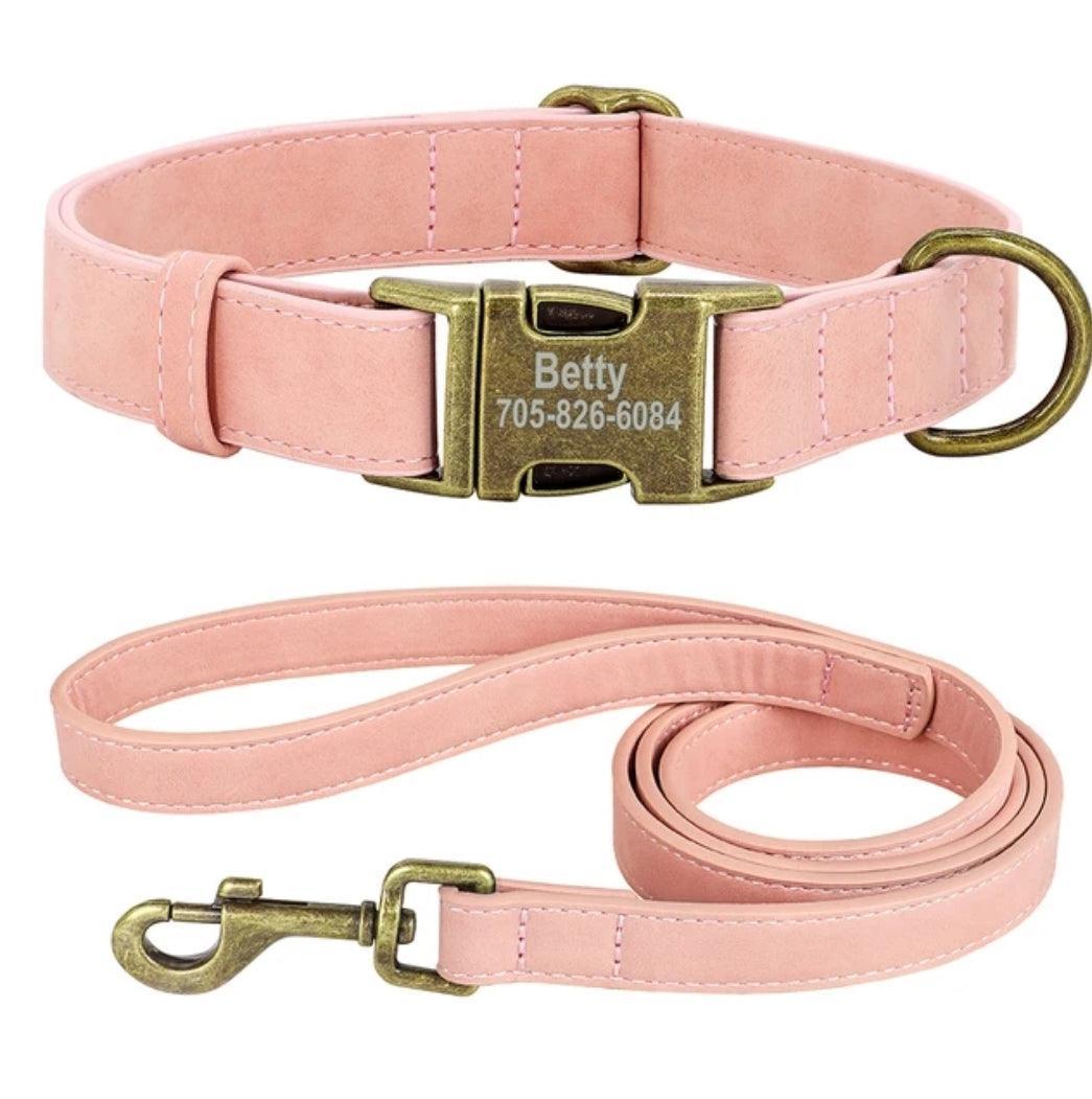 Personalised Dog Collar and Leash Set - Leather | Luxury Home Accessories | Heulog Glow