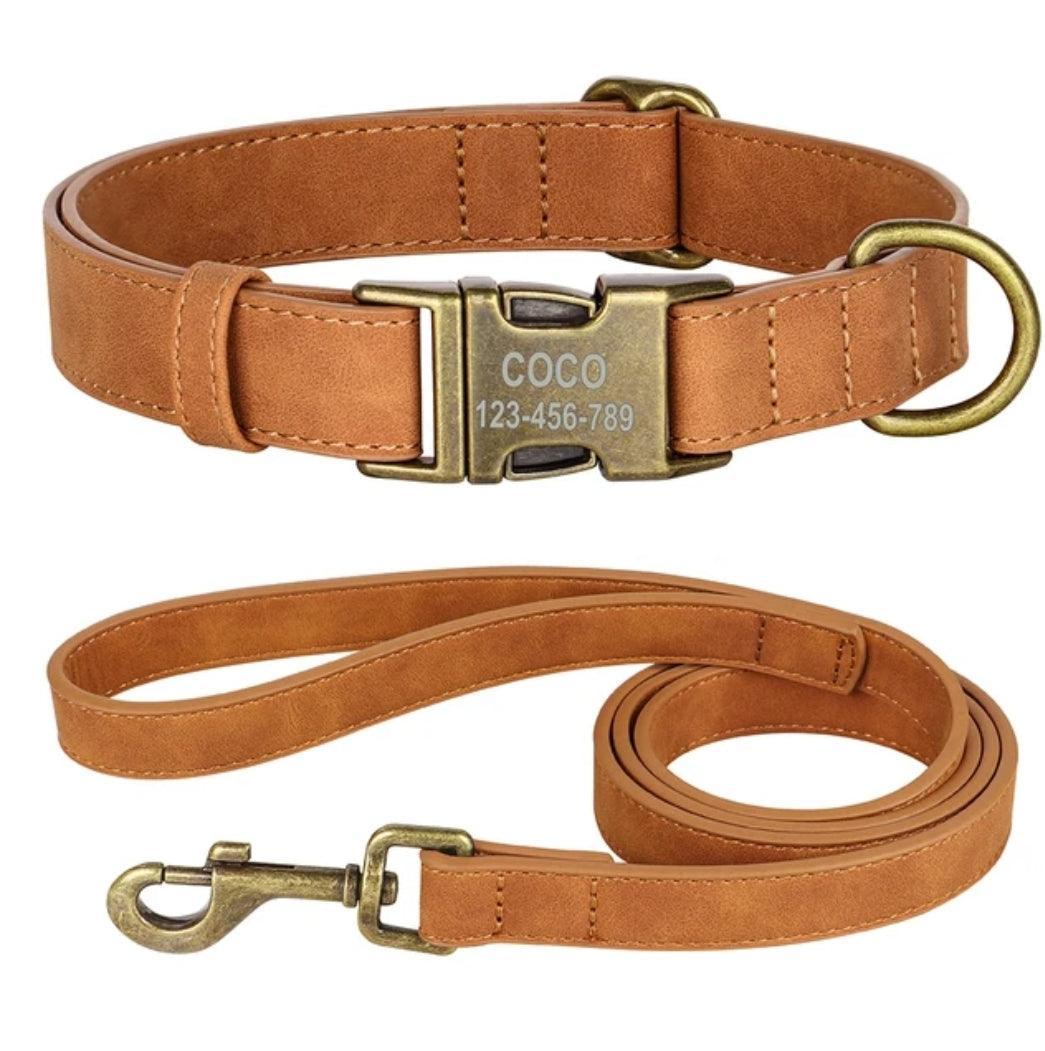 Personalised Dog Collar and Leash Set - Leather | Luxury Home Accessories | Heulog Glow