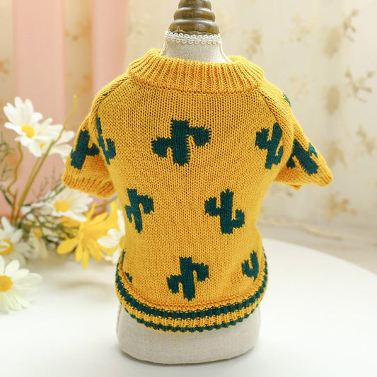 Pet Dog Cat Warm And Comfortable Turmeric Cactus Sweater | Luxury Home Accessories | Heulog Glow