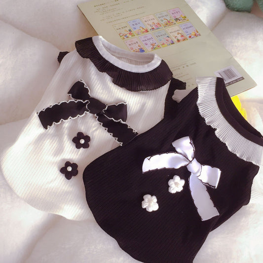Pet Dog Clothes Bow Black And White Vest | Luxury Home Accessories | Heulog Glow