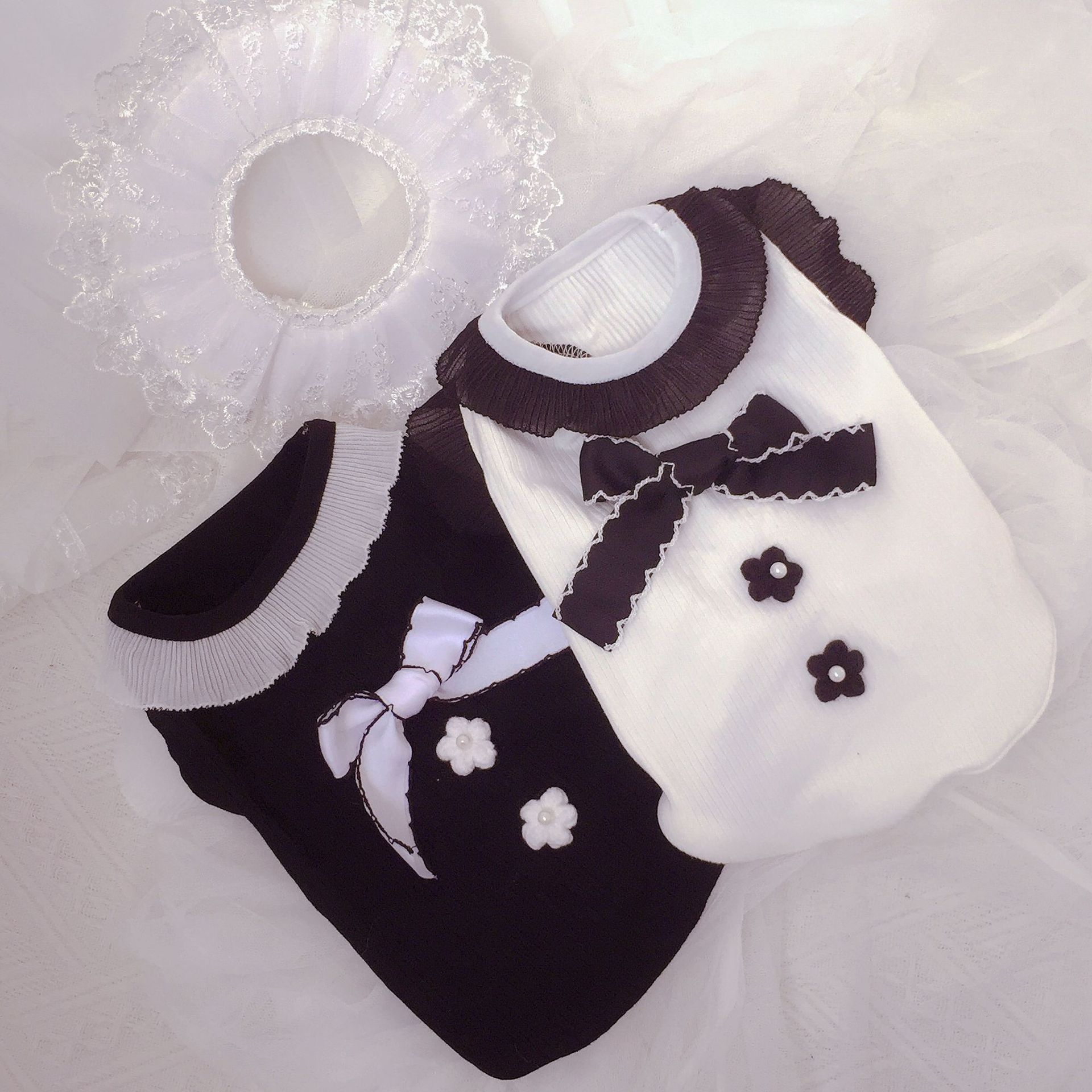Pet Dog Clothes Bow Black And White Vest | Luxury Home Accessories | Heulog Glow