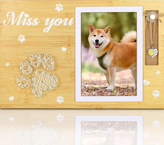 Pet Memorial Photo Frame with Pendant - Wooden Paw Print | Luxury Home Accessories | Heulog Glow