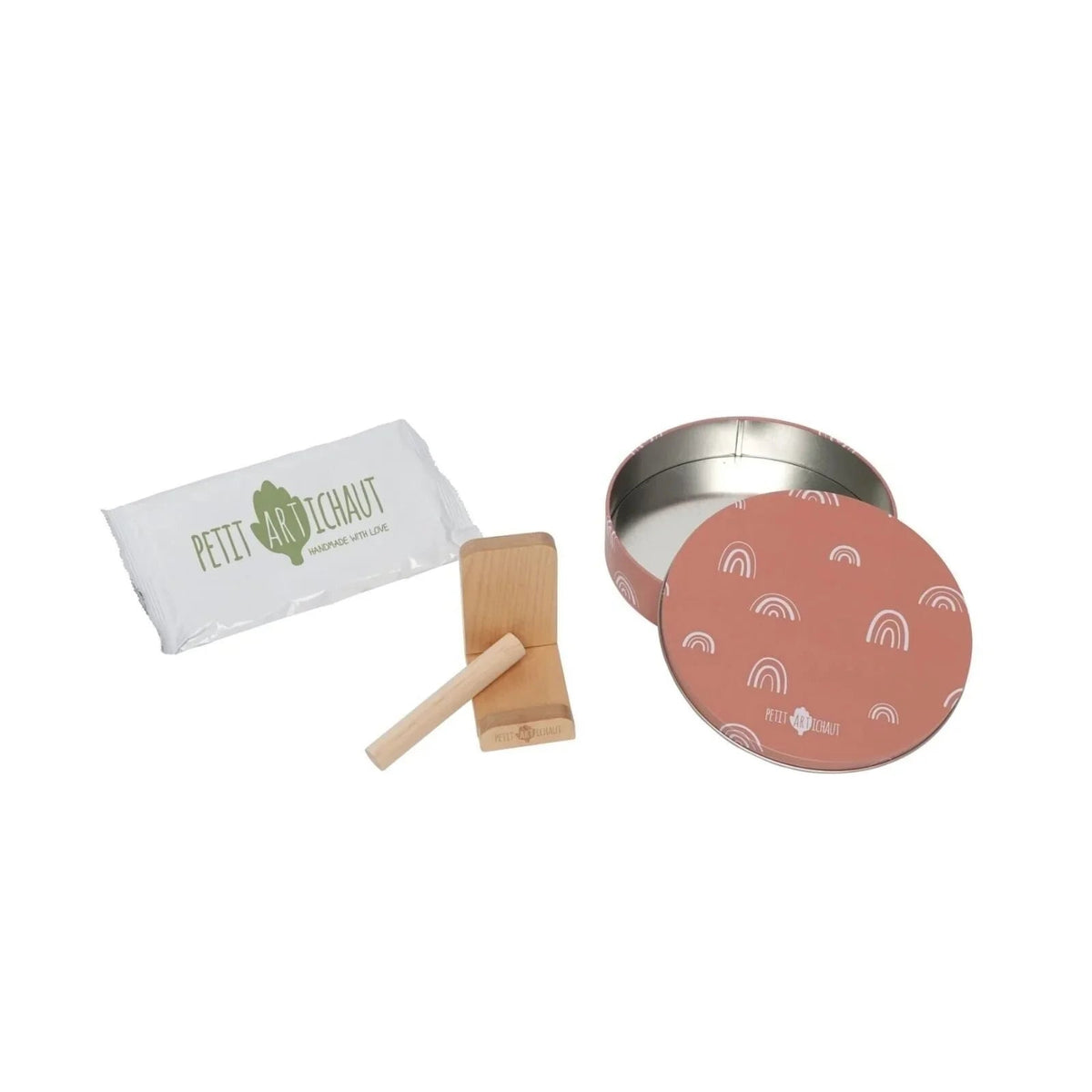 Petit Artichaut Baby Hand & Foot Imprints Round Box - Rainbow Terracotta | Luxury Home Accessories | Heulog Glow