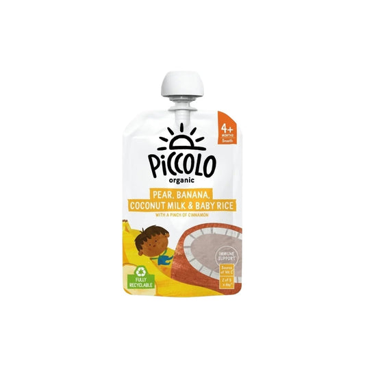 Piccolo Organic Pear Banana Coconut Milk & Baby Rice 4+ months 100g | Luxury Home Accessories | Heulog Glow