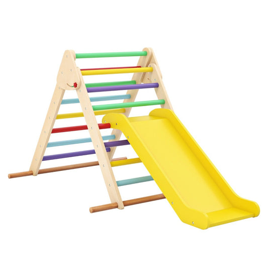 Pikler Triangle Set Foldable Triangle Climber with Slide-Colourful