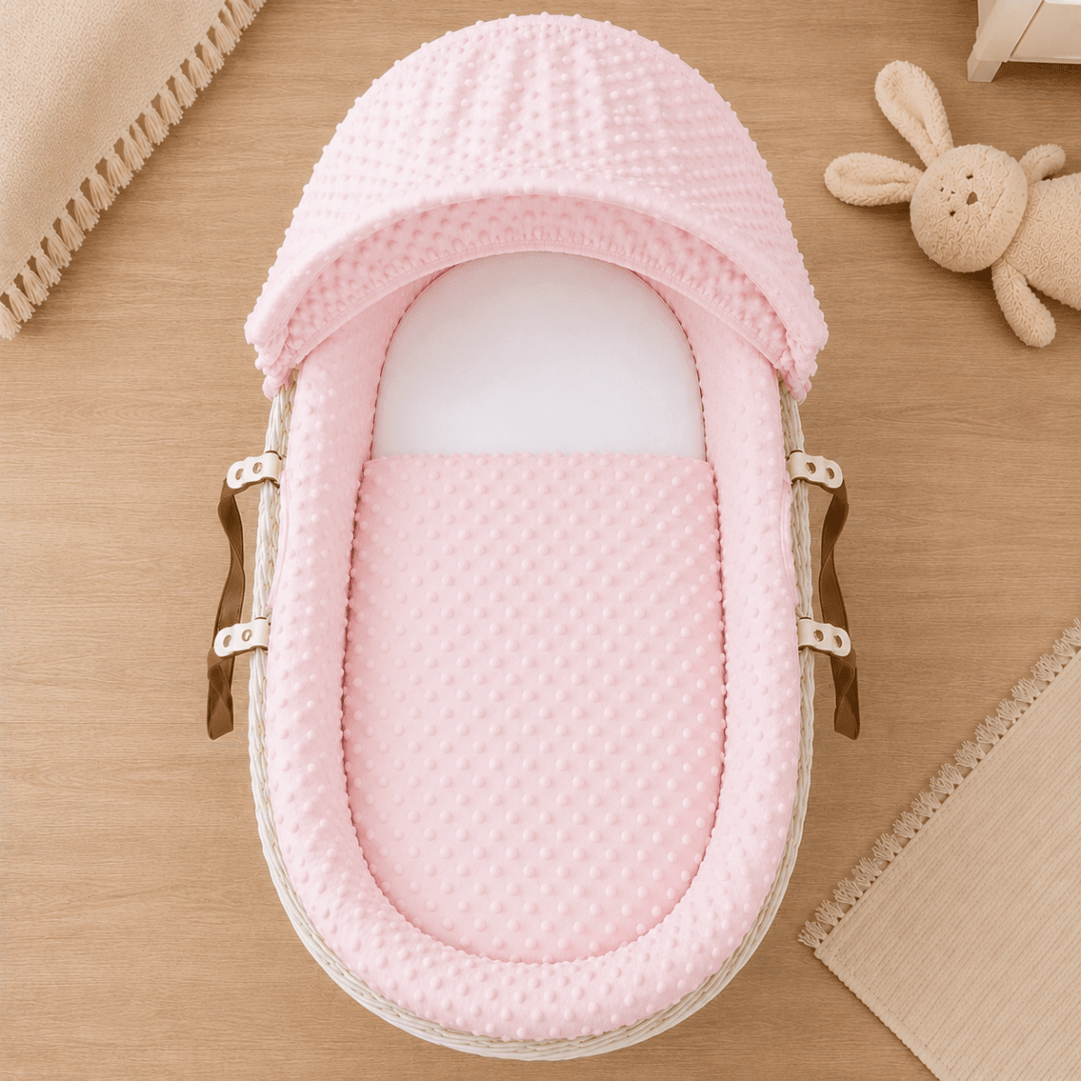 Pink Dimple Moses Basket Bedding Set (Basket Not Included!) | Luxury Home Accessories | Heulog Glow