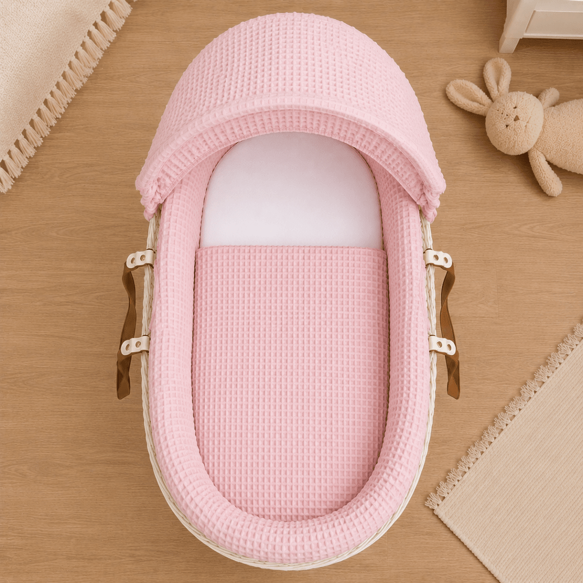 Pink Waffle Moses Basket Bedding Set (Basket Not Included!) | Luxury Home Accessories | Heulog Glow