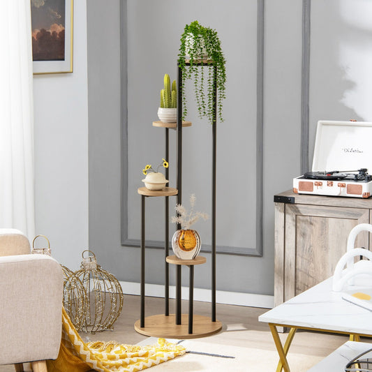Heavy-Duty Tall Corner Indoor Metal Plant Stand for Potted Plant-Natural