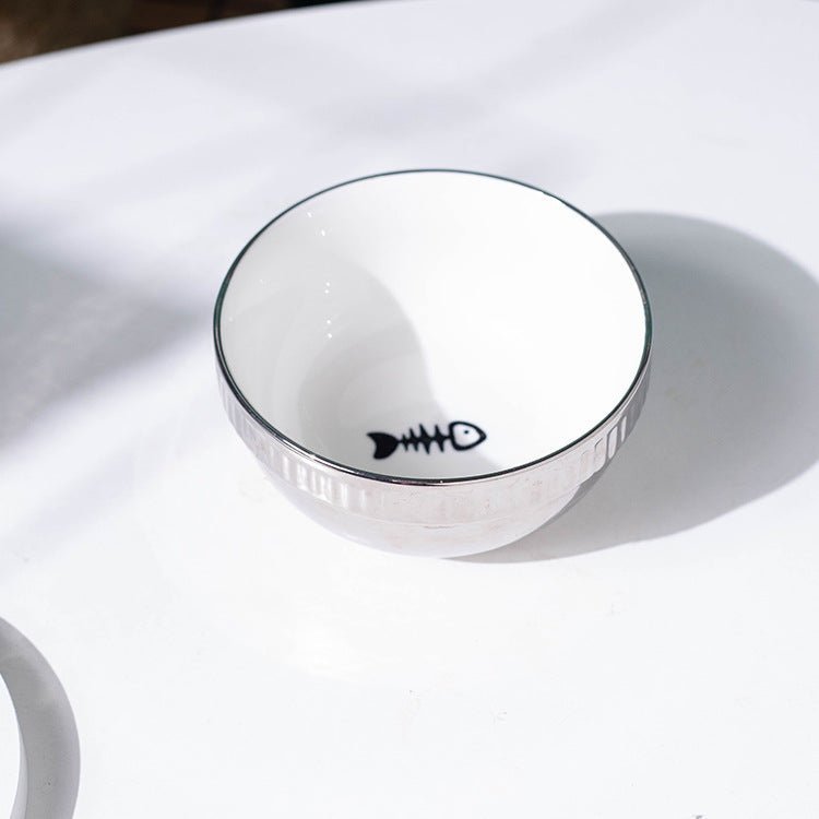 Plating Ceramic Anti Overturning Oblique Mouth Small Dog Bowl | Luxury Home Accessories | Heulog Glow