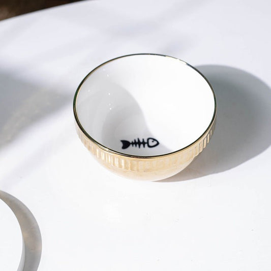 Plating Ceramic Anti Overturning Oblique Mouth Small Dog Bowl | Luxury Home Accessories | Heulog Glow
