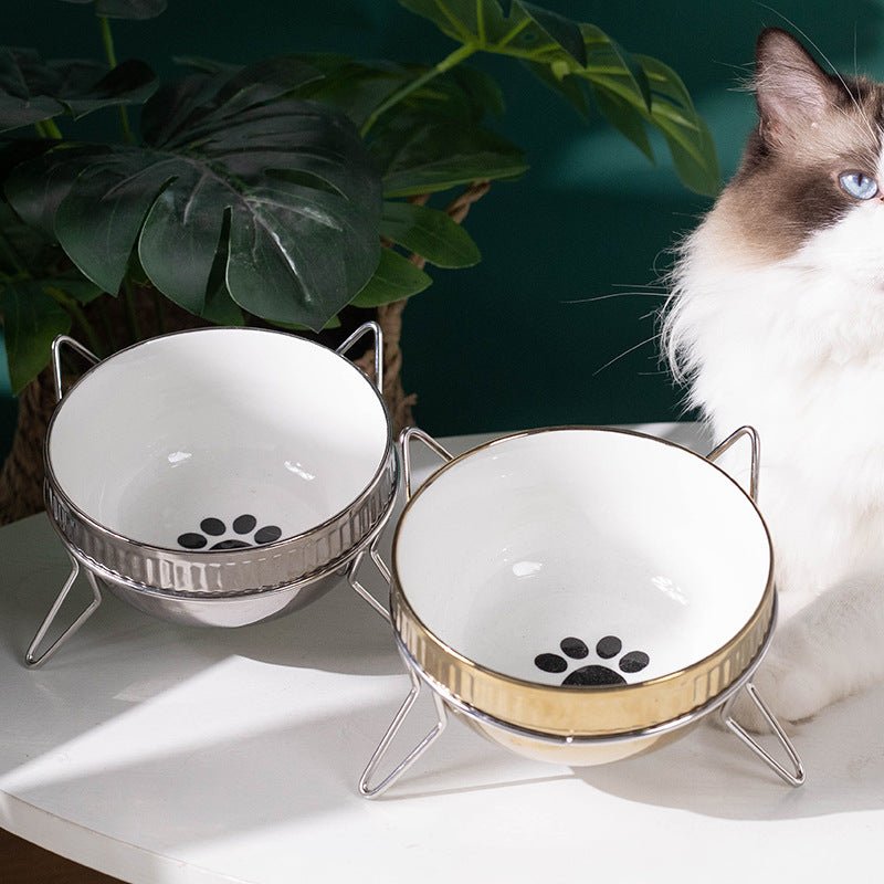 Plating Ceramic Anti Overturning Oblique Mouth Small Dog Bowl | Luxury Home Accessories | Heulog Glow
