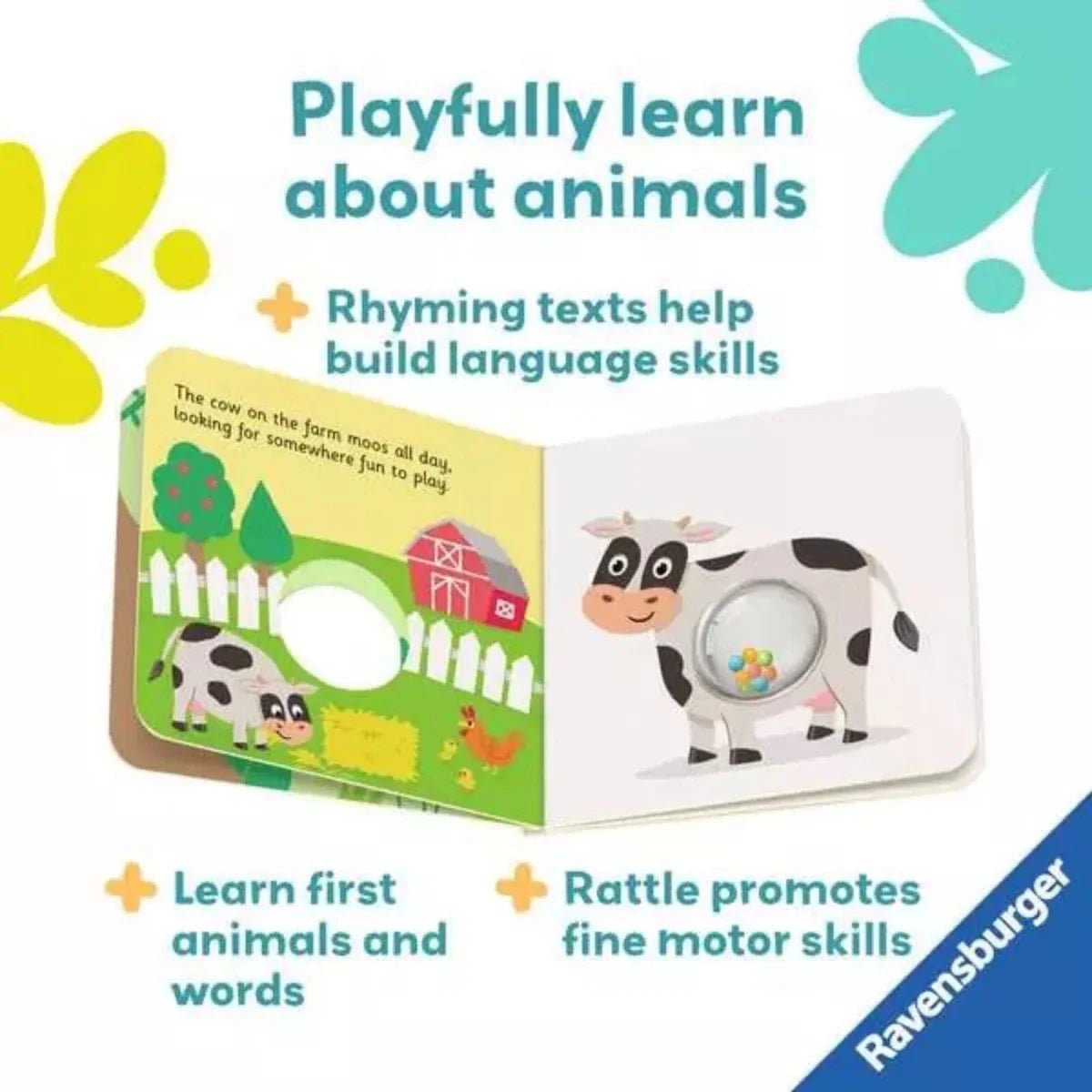Play+ Ready Steady Shake Rattle Book - First Animals | Luxury Home Accessories | Heulog Glow