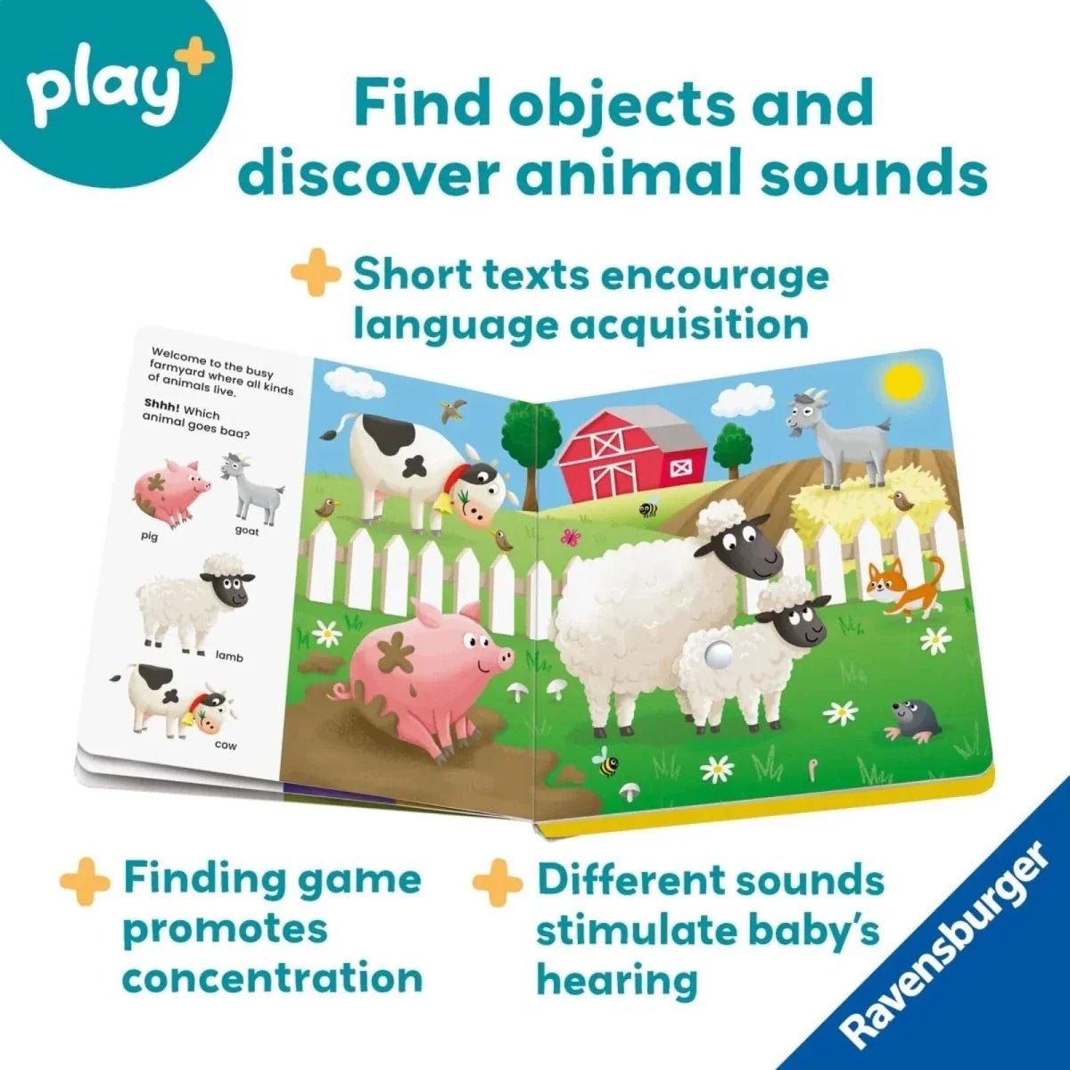 Play+ Shh... Who's there? Baby Animals Book with Sounds | Luxury Home Accessories | Heulog Glow