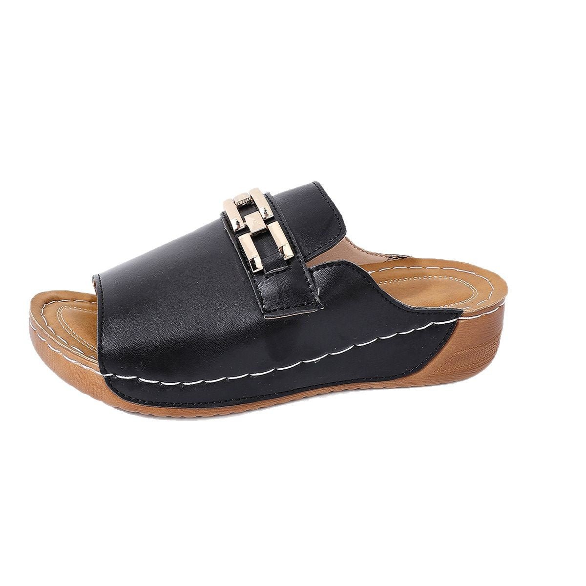 Plus Size Peep Toe Slippers With Metal Accessories | Luxury Home Accessories | Heulog Glow