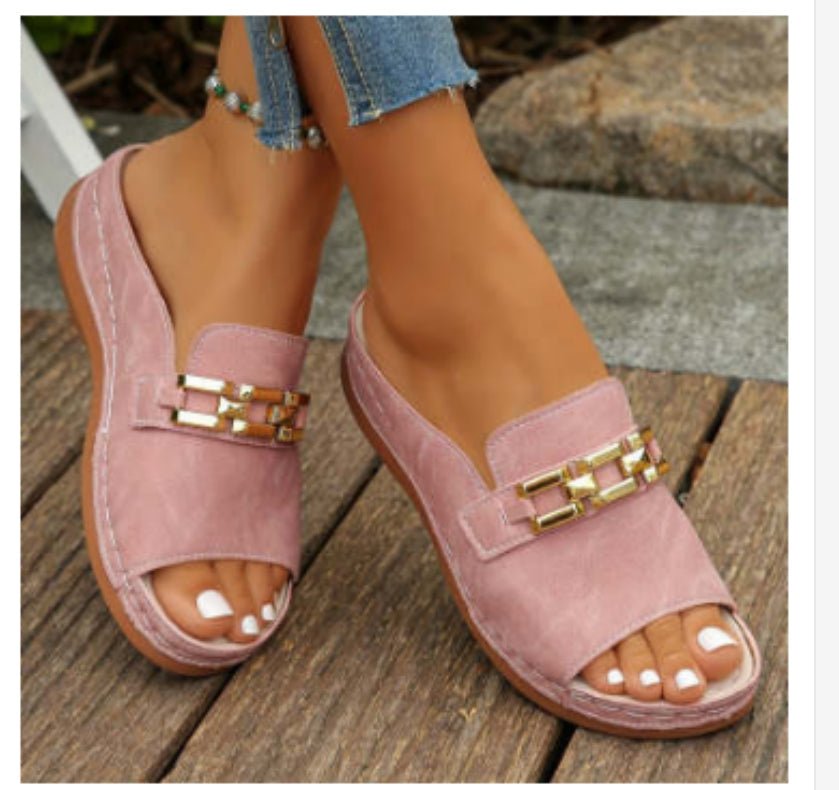 Plus Size Peep Toe Slippers With Metal Accessories | Luxury Home Accessories | Heulog Glow