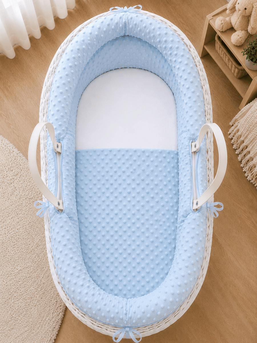 Pod Blue Dimple Moses Basket Bedding Set (Basket Not Included!) | Luxury Home Accessories | Heulog Glow