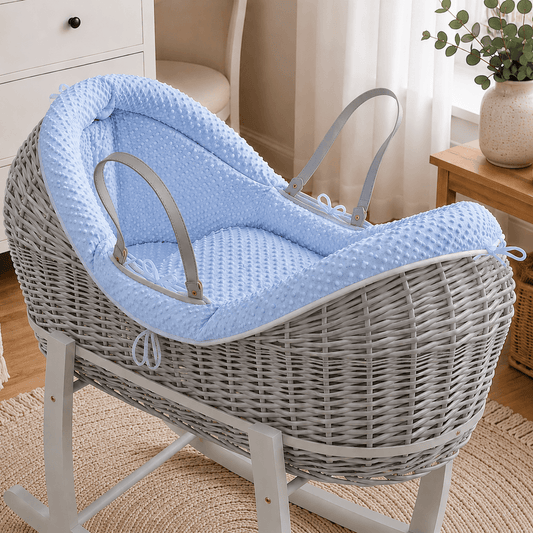 Pod Blue Dimple Moses Basket Bedding Set (Basket Not Included!) | Luxury Home Accessories | Heulog Glow