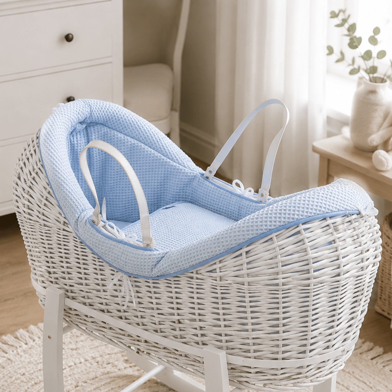 Pod Blue Waffle Moses Basket Bedding Set (Basket Not Included!) | Luxury Home Accessories | Heulog Glow