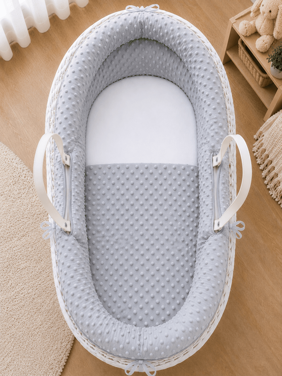 Pod Grey Dimple Moses Basket Bedding Set (Basket Not Included!) | Luxury Home Accessories | Heulog Glow