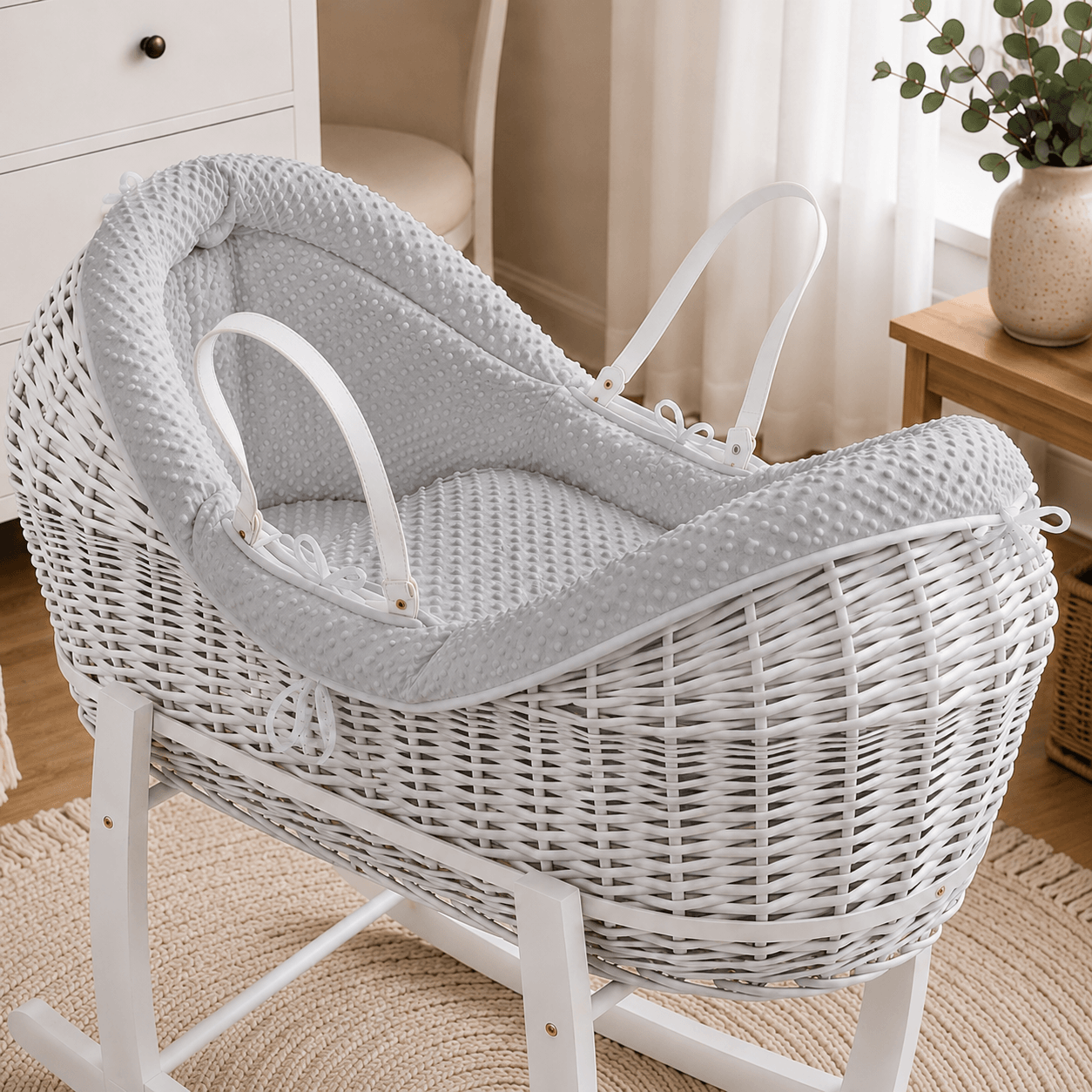 Pod Grey Dimple Moses Basket Bedding Set (Basket Not Included!) | Luxury Home Accessories | Heulog Glow
